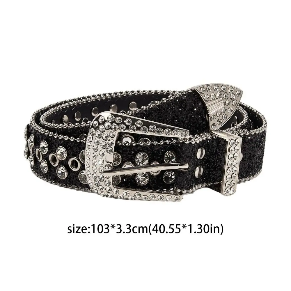 شخصية بو الجلود حجر الراين أحزمة سبائك الفضة Blingbling حزام دبوس مشبك Y2K حزام النساء