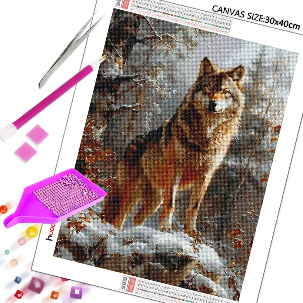 Huacan 5D Diamond Painting Wolf DIY Full Square Round Mosaic Animal Winter Home Decor Gift