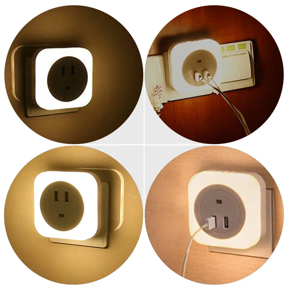 Dual USB Night Light Night Lamp Sensing Plug LED Lamp for Bedroom Bedside Kids Room Practical Home Use