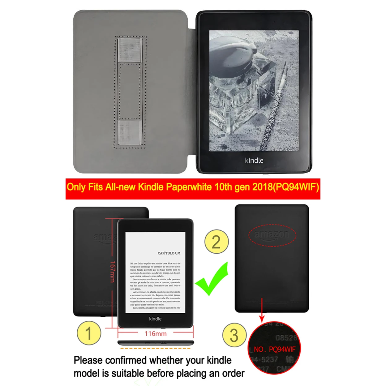 For Kindle Paperwhite 10th Generation Case 6 Inch 2018 PU Leather Case with Hand Belt Strap PQ94WIF Paperwhite 4 Sleep Cover