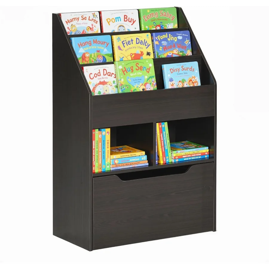 HOMCOM Bookcase Multi-Shelf Rack Organizer with Storage Drawer for Books Playroom Brown