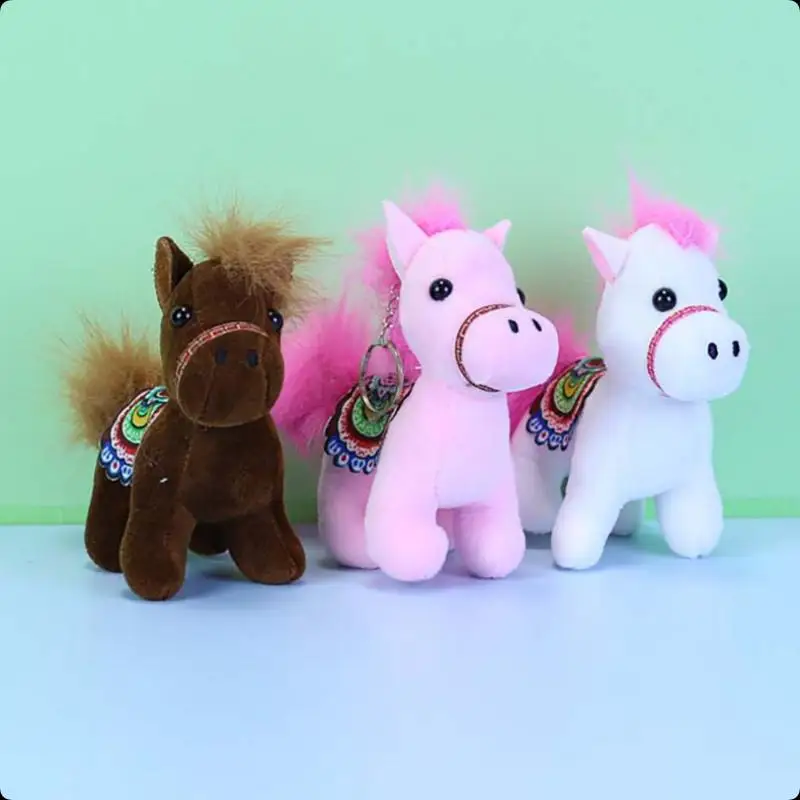 Colgante de poni de peluche de dibujos animados para niños, muñeco de peluche de poni suave y encantador, llavero de coche con dije, regalos de mascota de Año Nuevo