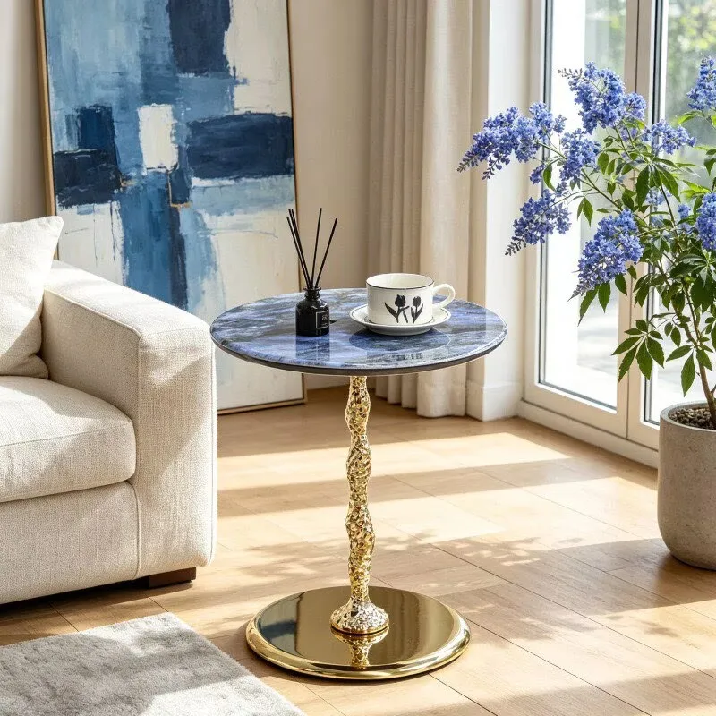 luxury furniture twisted patterns coffee table metal pillar edge luxurious stone rock board circular corner living room sofa sid