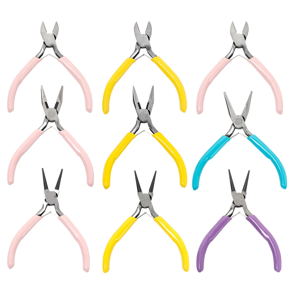 Portable 3 Color Metal Pliers Tool Set Jewelry Making Round Nose Plier Tweezers Kit for Handcrafts Beading Sewing DIY Supplies