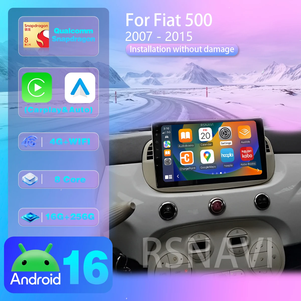 Android 16 For FIAT 500 2007 - 2015 E53 X5 M5 Carplay Auto Car Radio Multimedia Player DSP Autoradio GPS steering wheel control