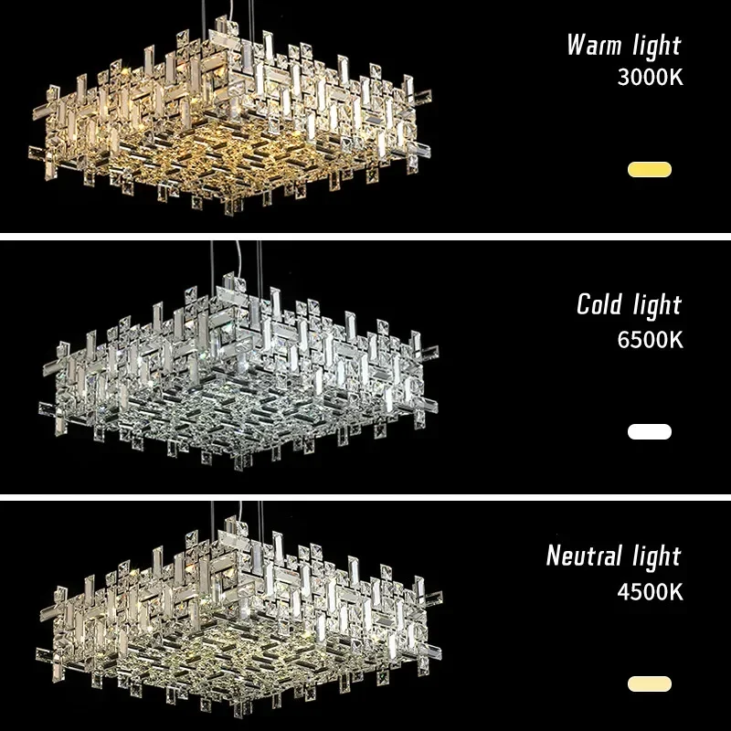 Italian Square Rectangle Restaurant Crystal Chandeliers For Living Room Chrome Lustre Designer Bedroom Home Decor Lamp Fixtures view 5
