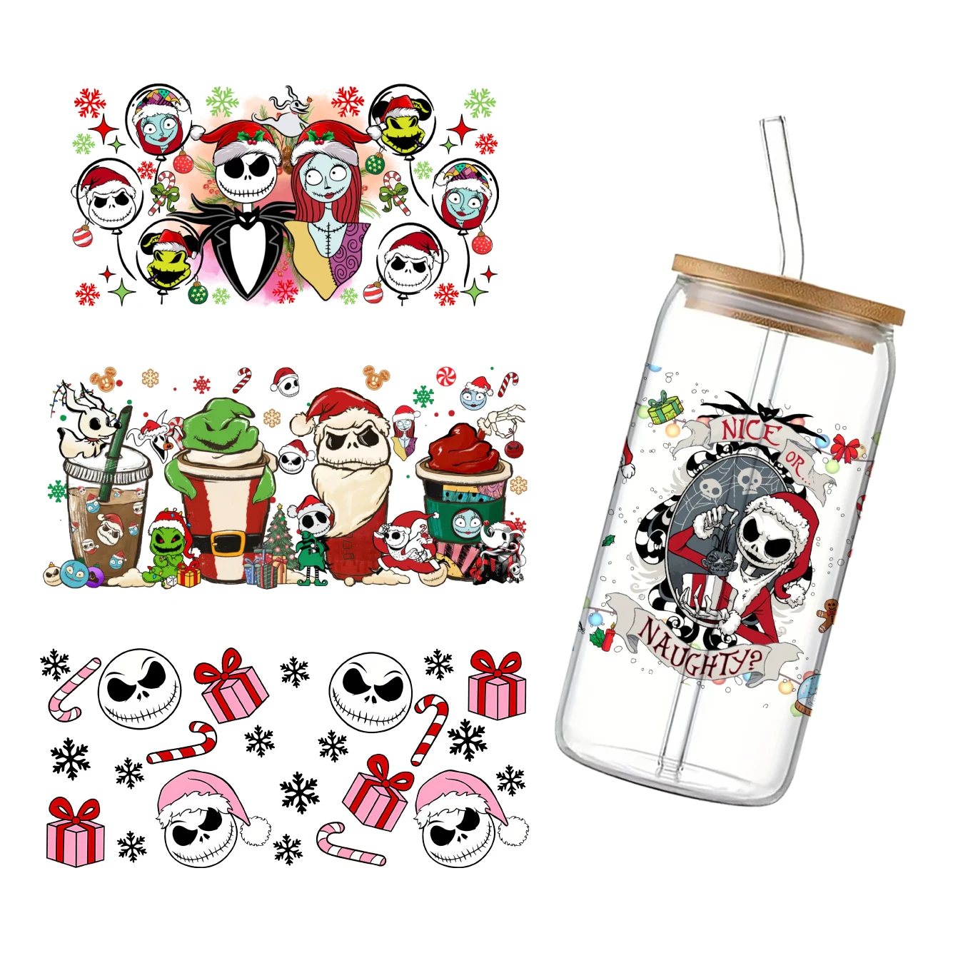 11x24cm Disney Nightmare Before Christmas UV DTF Sticker Waterproof Jack Skellington Decal for Glass Cup Tumbler DIY Craft Gift