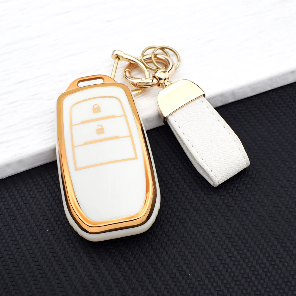 2 Buttons Car Key Case Cover For Toyota Land Cruiser 200 300 Prado Crown TLK 200 Yaris Cross Hilux Innova Fortuner Camry 55 Key