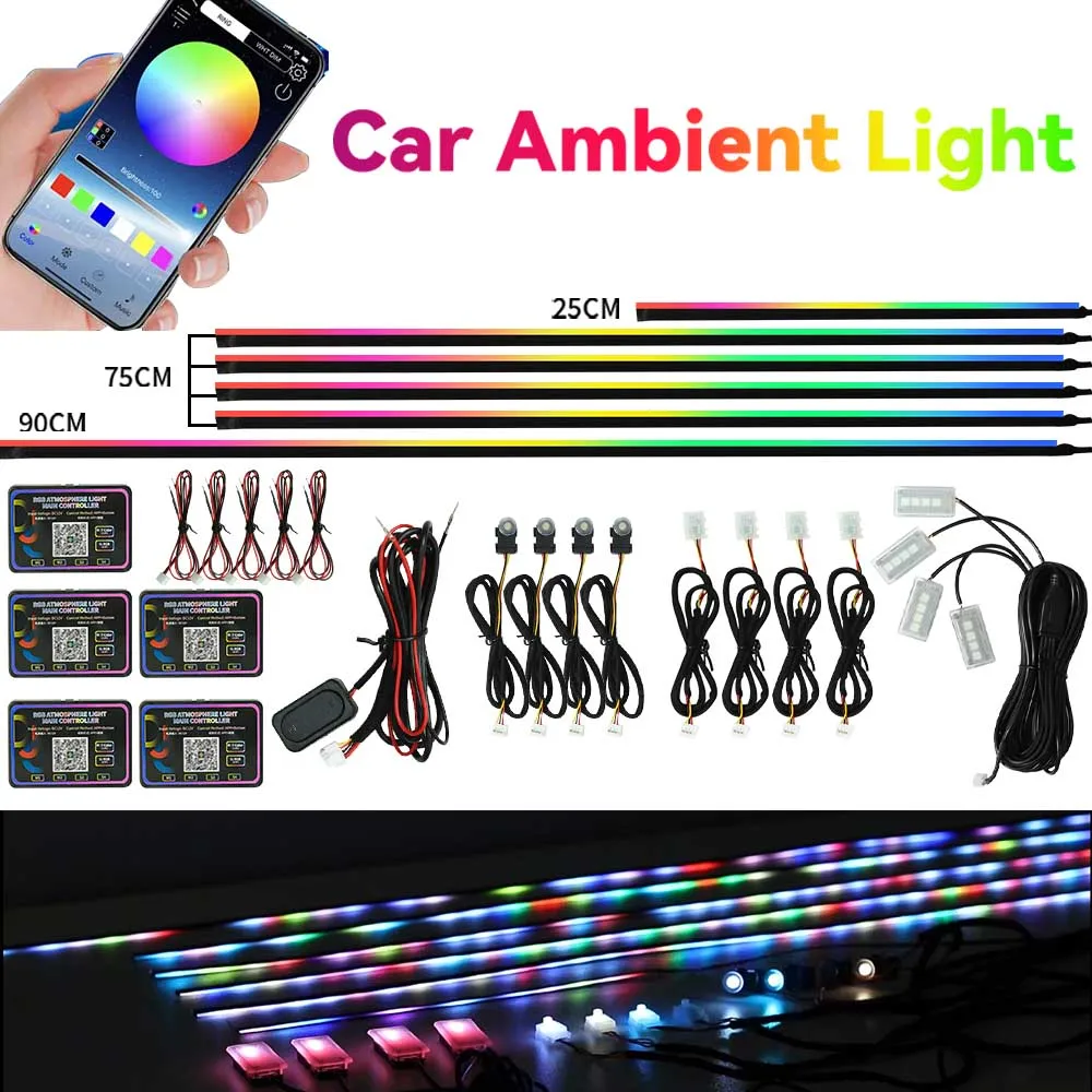 النيون سيارة المحيطة أضواء الداخلية الاكريليك دليل LED قطاع ضوء لسيارات BMW تسلا هوندا RGB سيمفونية جو مصباح بواسطة APP التحكم #1