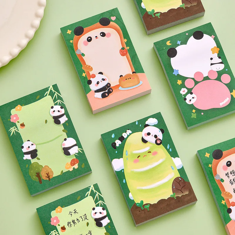 4pcs Cute Panda Sticky Notes Memo Pads 50 Sheets Cartoon Self-Adhesive Note Paper Random Pattern for Students Office Supplies