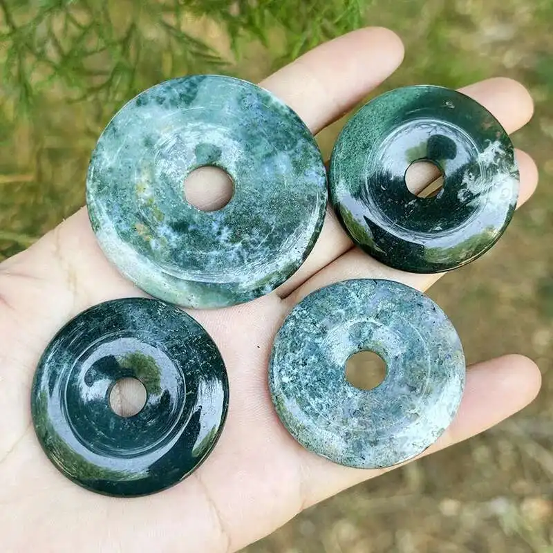 Donut Ring Green Moos Agate DIY Bead,30/40/50mm Natural Stone Beads for DIY Pendant Charm Necklace Bracelet Jewelry Making 1 Pcs - Image 5