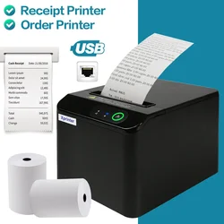 Impresora térmica de recibos de 80MM, máquina de impresión de facturas XP-T80Q USB/USB + Lan con cortador automático, POS, 1 rollo de papel gratis