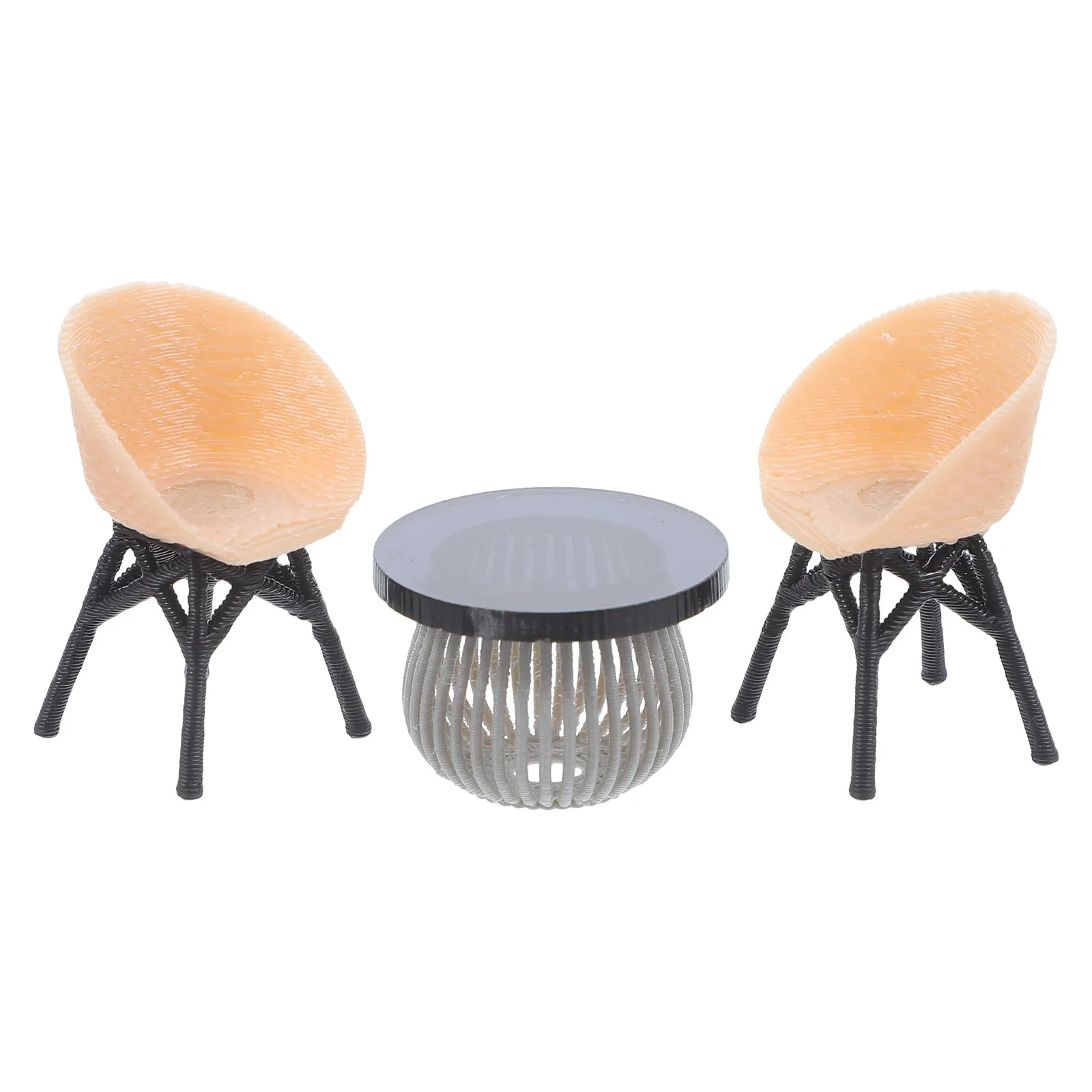 

1Set Miniature Balcony Furniture Set Wicker Chair and Table for Dollhouse Scenes Architectural Models Fairy Garden Decor