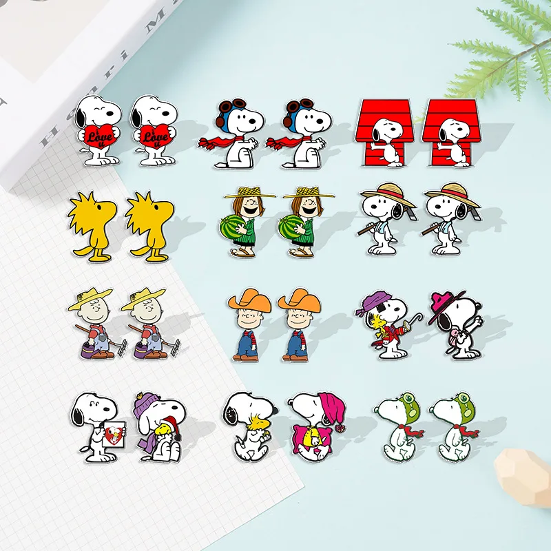 Anime Snoopy Japanese Cartoon Kawaii Earrings Charlie Women's Ear Stud Fashion Party Jewelry Accessories Gift for Girls