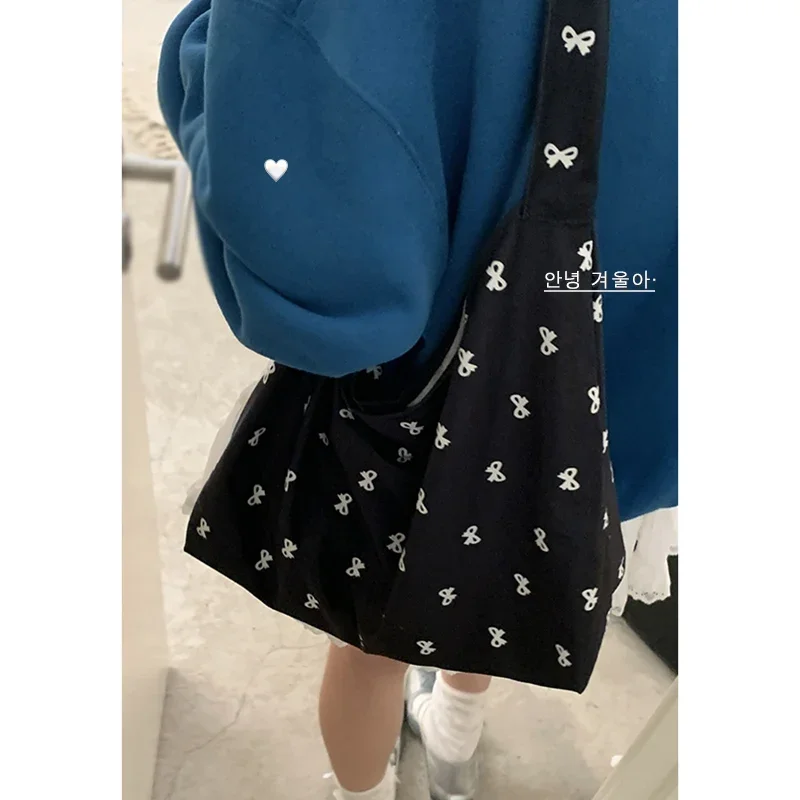 

Miyagawa Korean Dot Canvas Tote Bags Women's 2024 New Student Class Versatile Crossbody Bucket Bag