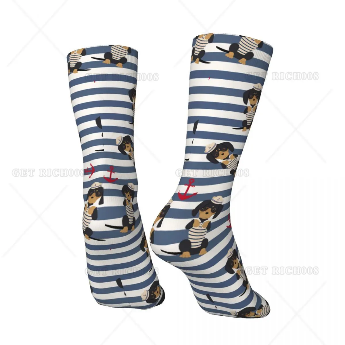 Men's Socks Dachshund Puppy In A Sailorman Costume With Anchors Harajuku Dachshund Dog Crew Crazy Sock Gift Printed