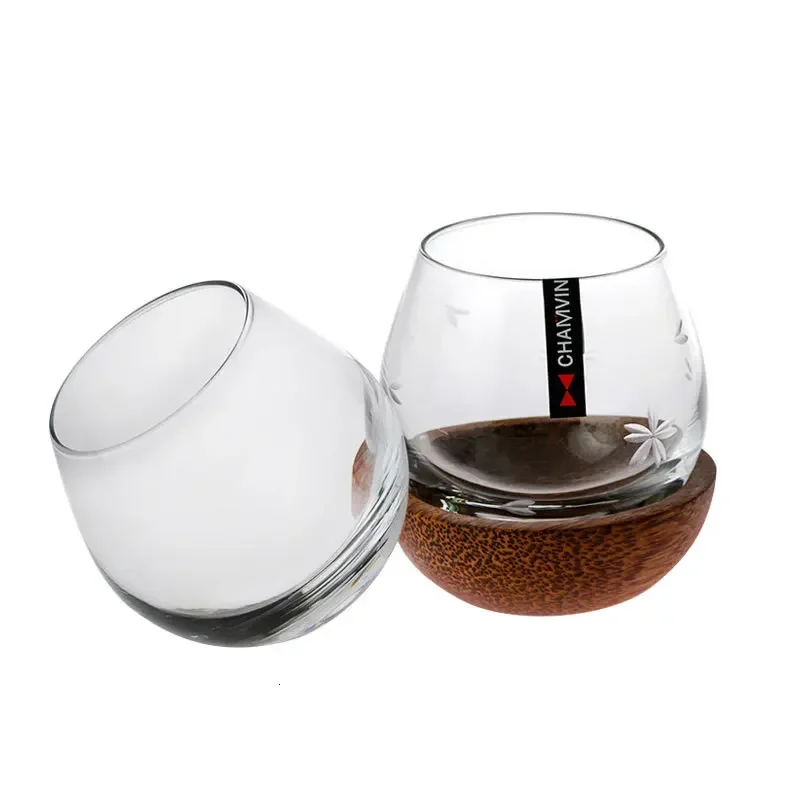 Slow Roll Whisky Cup Rock Fund Wine Glass Japanese Style Wooden Tray Whiskey Rum Glassware For Bar Household Party Crystal Vasos