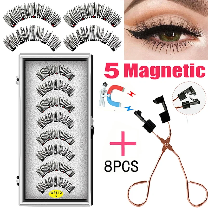 LEKOFO 4 Pairs 5 Magnet Magnetic False Eyelashes Handmade Mink Eye Lashes faux cils magnetique 3D Natural magnetic Lashes WSP