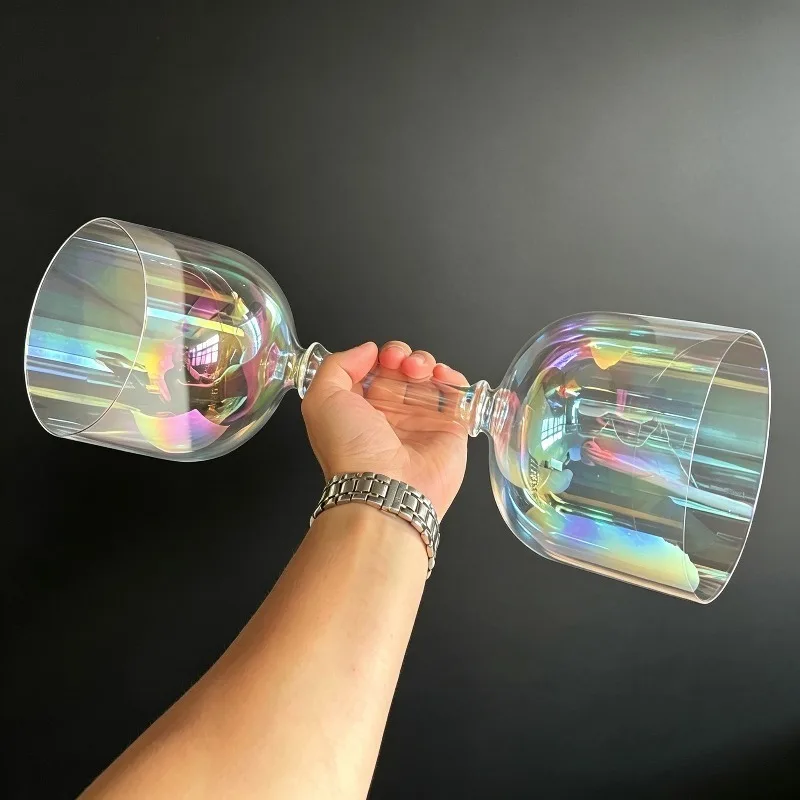 432Hz Crystal Singing Bowl Handle Sound Bowls Meditation Healing Double Headed Bowls Colorful Chakra Percussion Instrument Gift