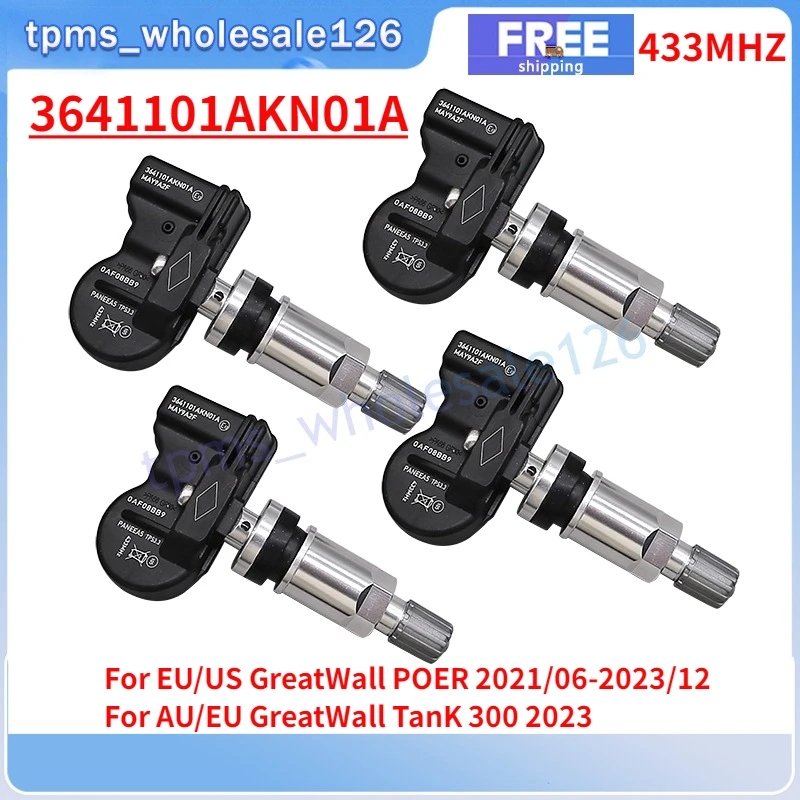 

3641101AKN01A For 2021-2023 GreatWall POER 2023 TanK 300 Tire Pressure Monitoring System Sensor 4PCS TPMS 433MHZ