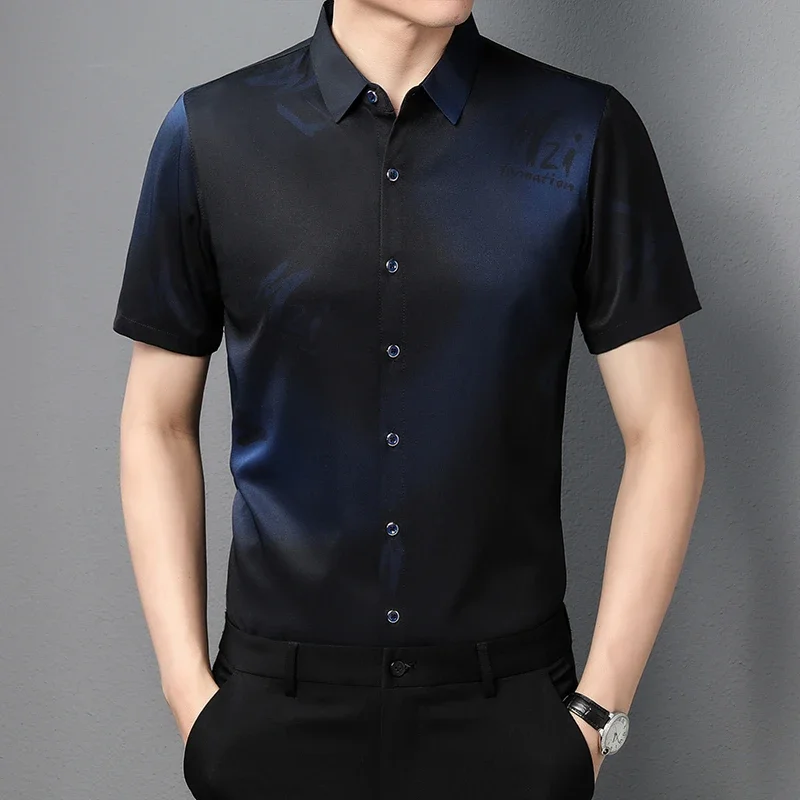 New Men's Casual Printed Short Sleeved Lapel Shirt for Summer Fashion Comfort No Ironing Wrinkle Resistant Top