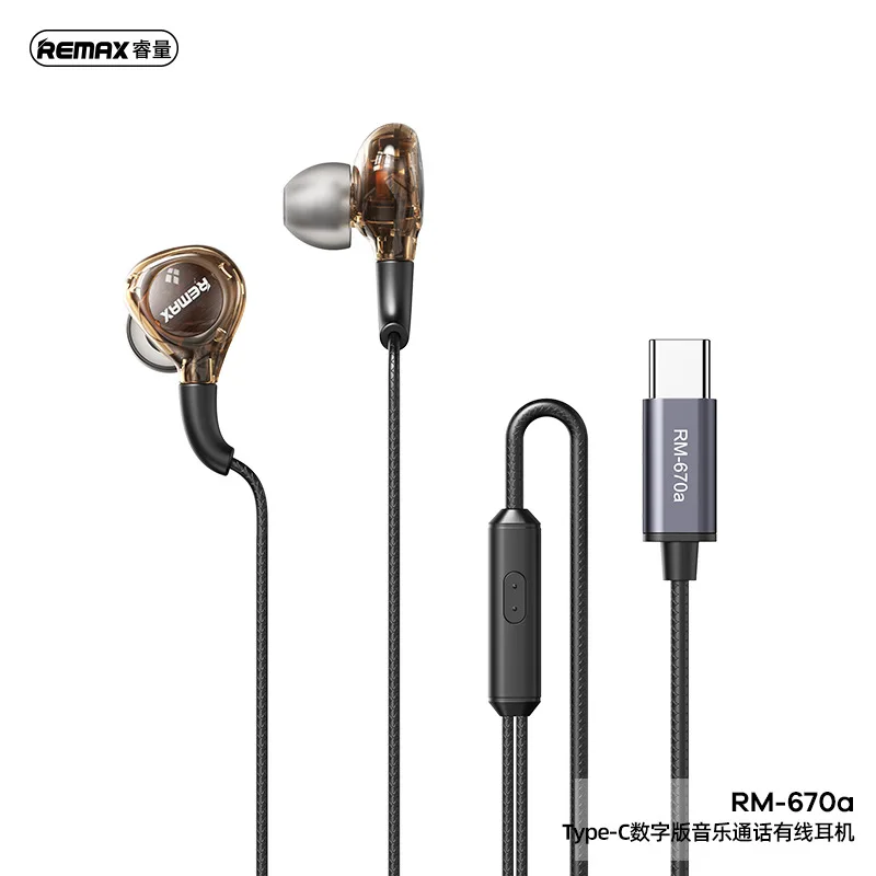 Transparante Hi-Fi bedrade oortelefoons REMAX In-Ear hoofdtelefoon met ingebouwde microfoon voor iPhone Android 3.5mm/Type-C voor gaming, muziek en bellen