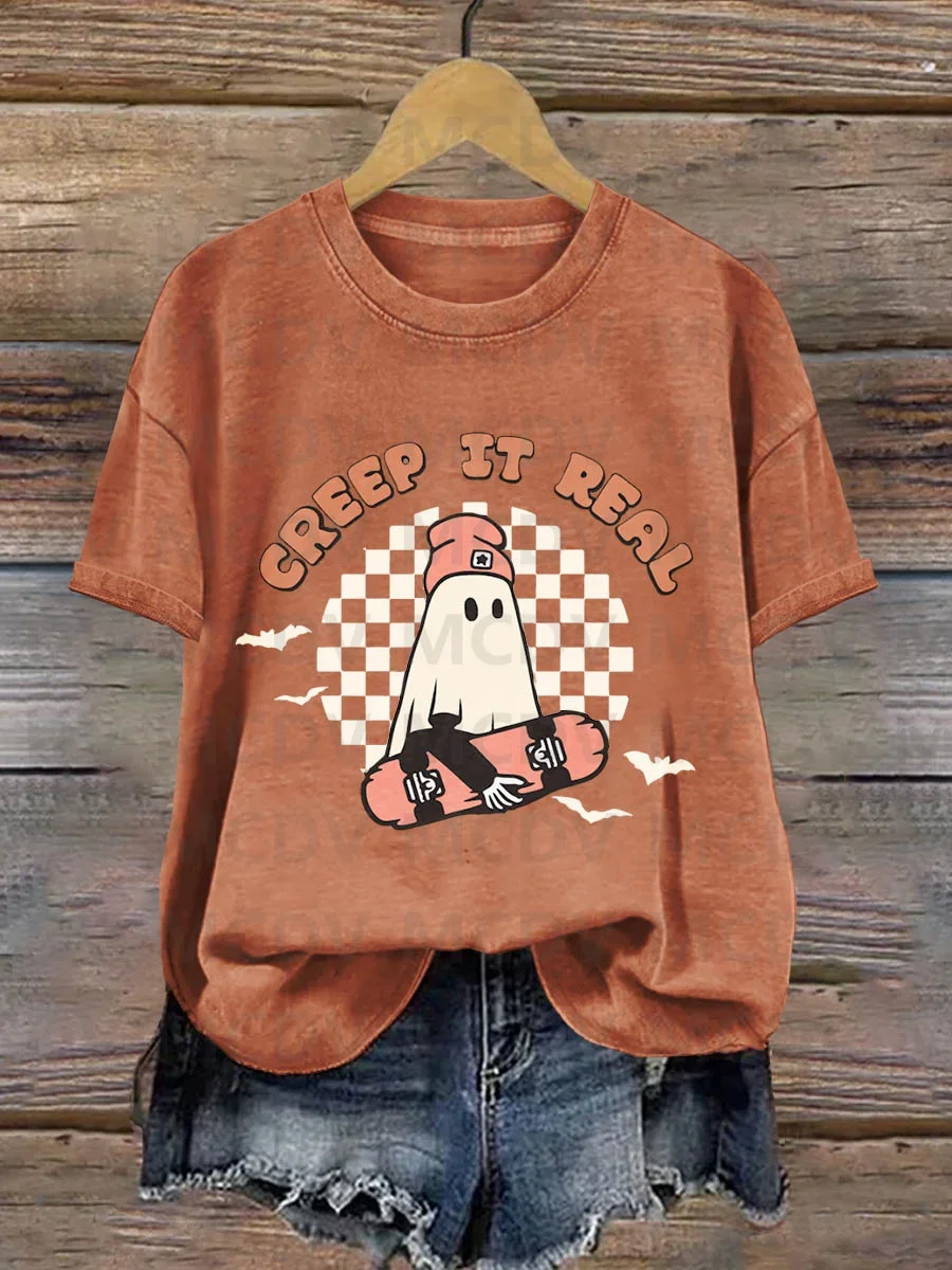 

Creep It Real Ghost Halloween Art Print T-shirt 3D All Over Printed Women's T Shirts