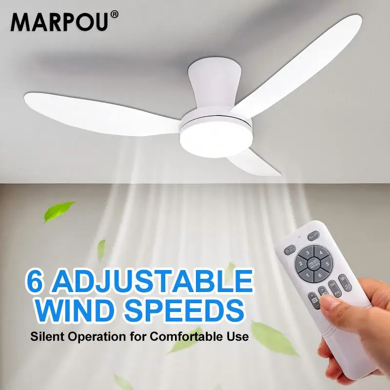 MARPOU Simple Ceiling Fans With Remote Control 6-speed 3 Colors Dimming Modern Ceiling Fan Lamps 3/6 Blades Bedroom Dining Room