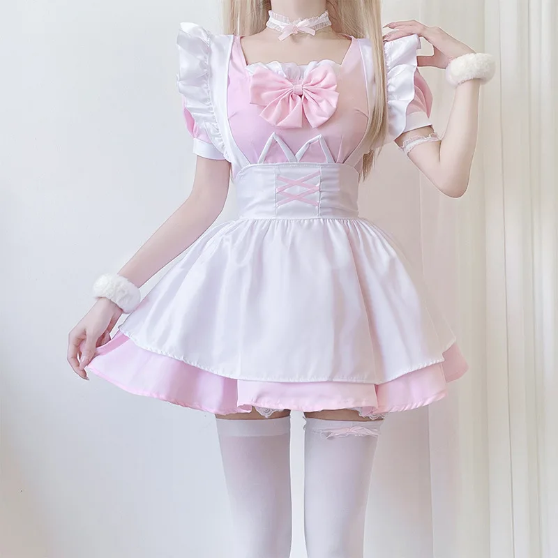 Suave hermana Lolita rosa traje de sirvienta bidimensional vestido de Lolita Sexy Cutie Maid Anime Cosplay disfraz