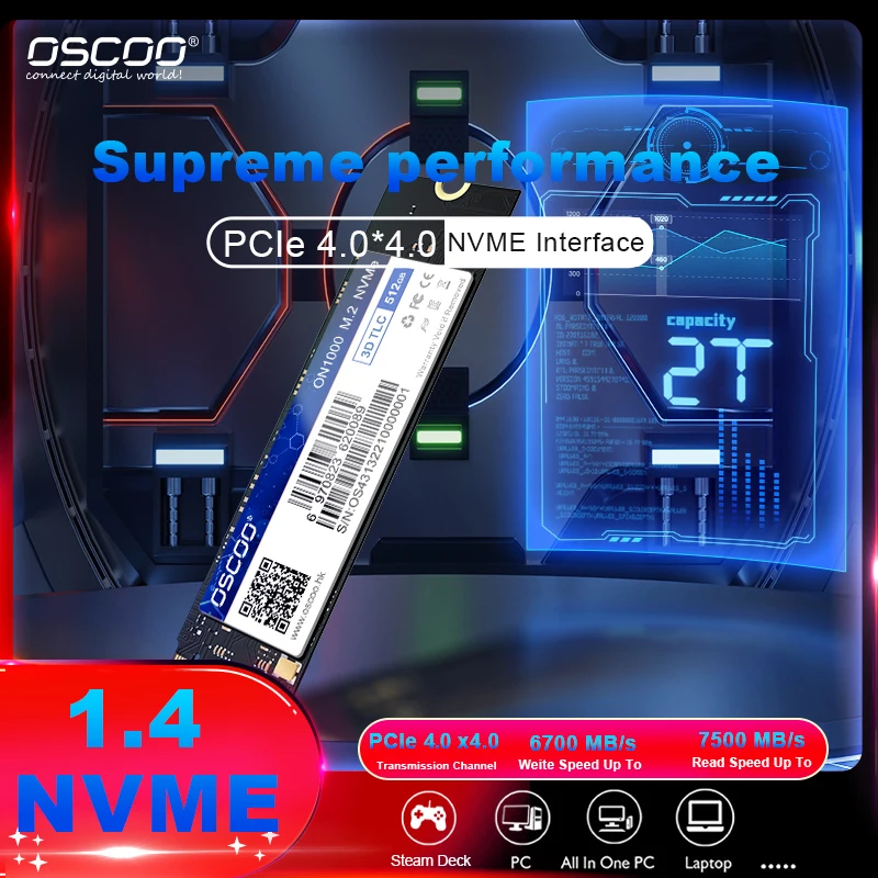 OSCOO SSD NVME M.2 1tb PCIE 4.02280 internal solid state drives & NVMe/NGFF SATA SSD Case 10Gbps HDD Box for laptop