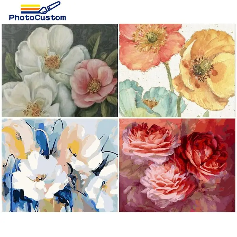 

PhotoCustom Paint By Numbers Flowers Hand Painted Painting DIY Pictures By Number Kits Drawing On Canvas Home Decor