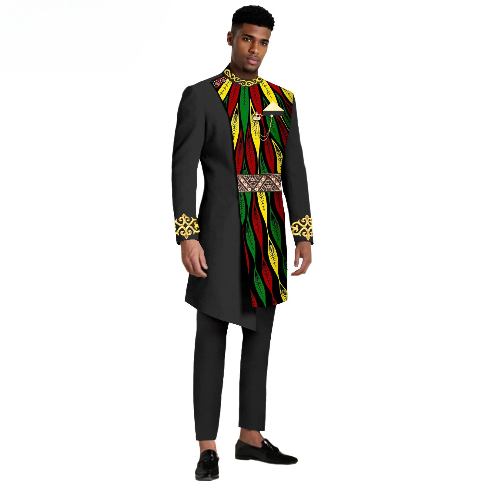 

2025 Blazer Imprimé À Boutonnage Simple Pour Hommes D'affaires, Vêtements Africains Avec Broche, Coupe, набор из 2 предметов