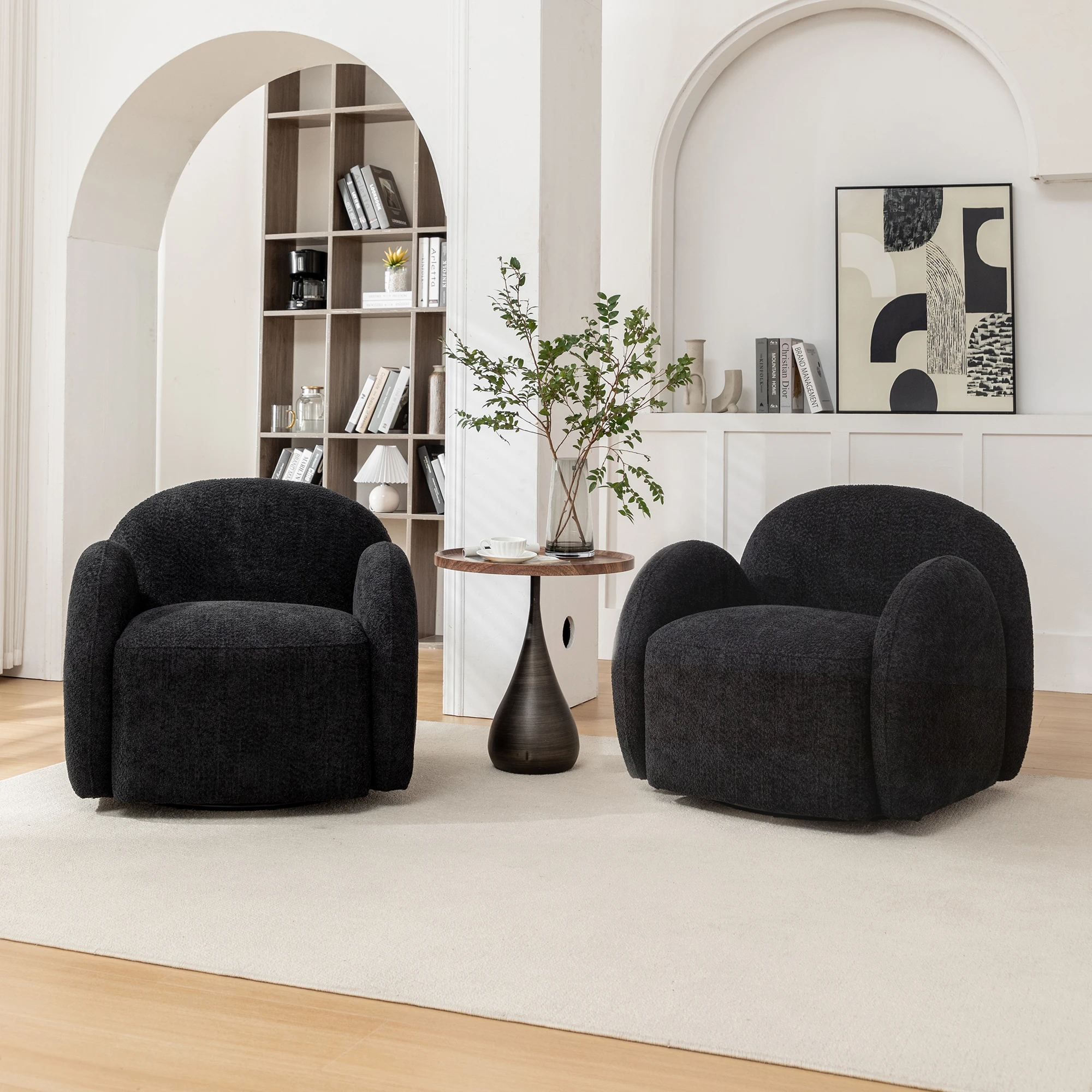 SEYNAR Modern Glam Boucle Upholstered Swivel Accent Armchair Set of 2