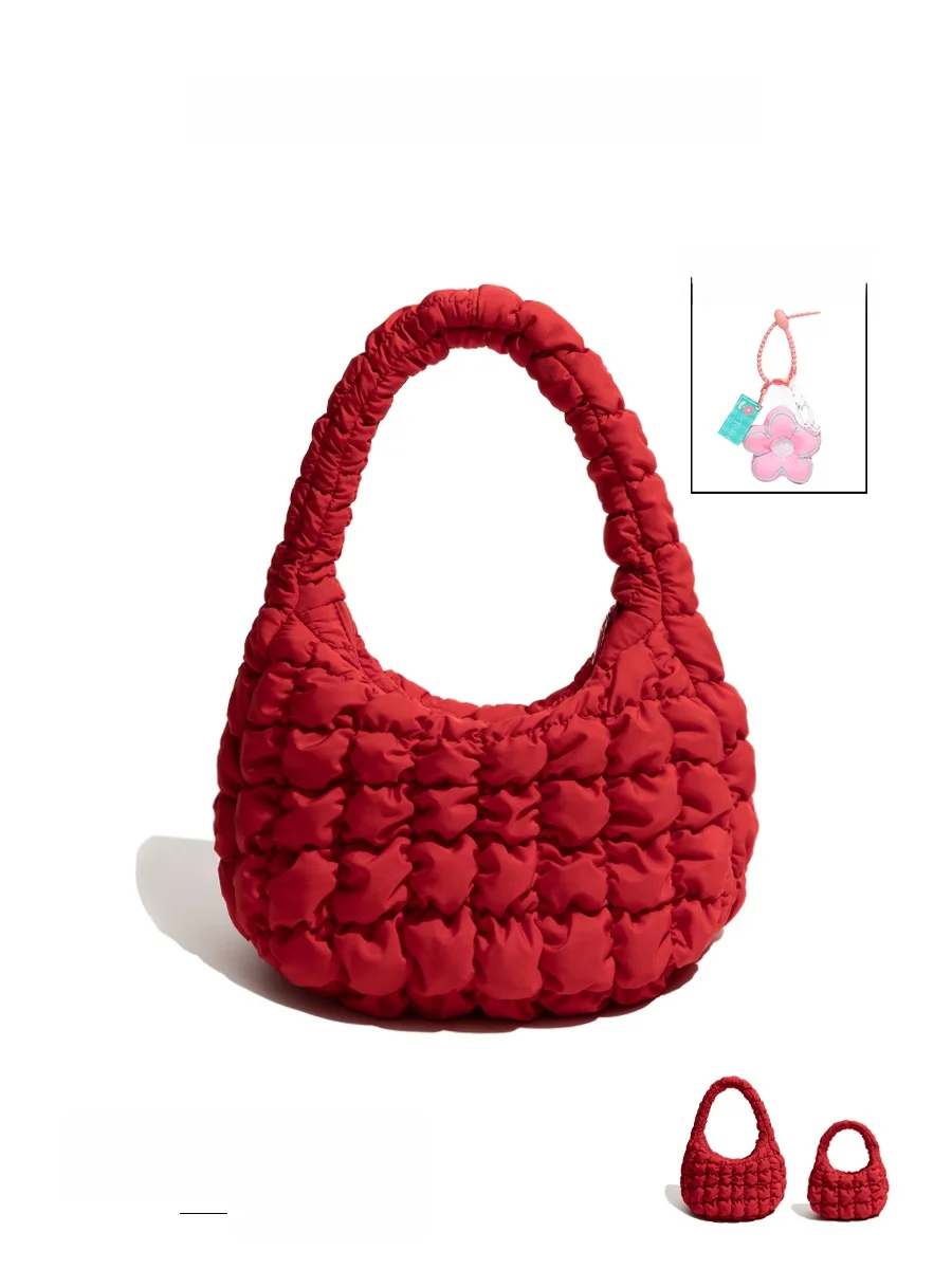 

Bubble Dumpling Shape Shoulder Bag Large Capacity Folded Cloud Pattern Korean Style Orange Girl Red Bag Spring Summer Nylon M...