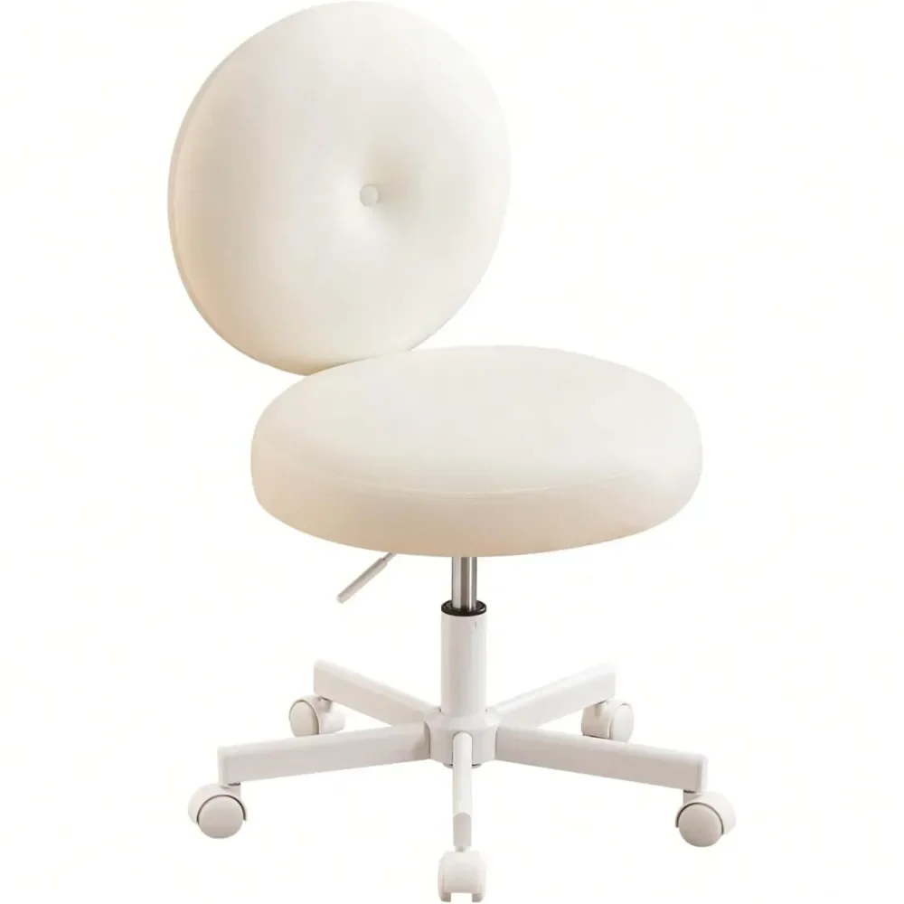 Armless Desk Chair, Small holstered Velvet Vanity Chair With Wheels, Adjustable Swivel Task Rolling Stool Chair For Bedroom,