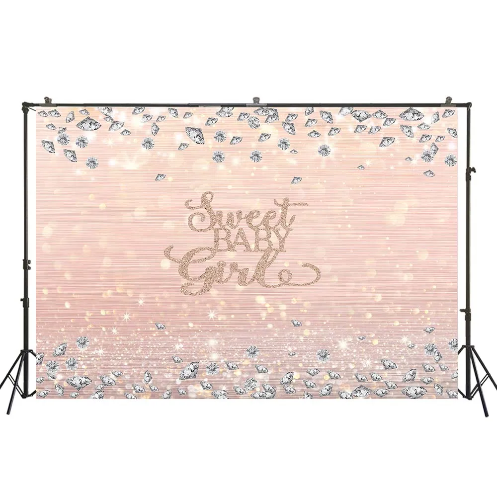 

Sweet Baby Girl Backdrop Birthday Baby Shower Party Cake Mash Background Glitter Pink Champagne Diamonds Bday Decoration Props