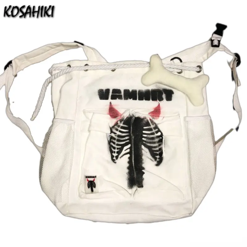 Weibliche Persönlichkeit Gothic y2k ästhetische lässige Rucksäcke adrette japanische Vintage Mode Rucksack trend ige Brief Frauen Schult asche