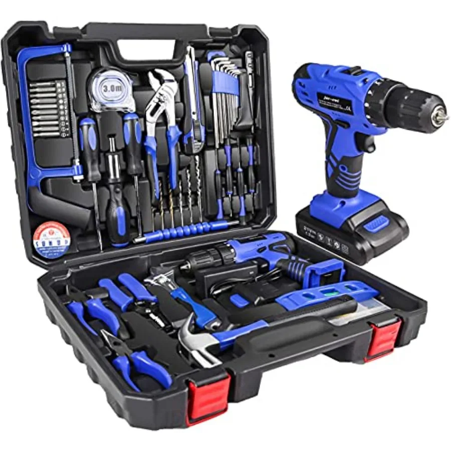 

21V Tool Set with Drill 350 in-lb Torque 0-1350RMP Variable Speed 10MM 3/8'' Keyless Chuck 18+1 Clutch 1.5Ah Li-Ion Bat