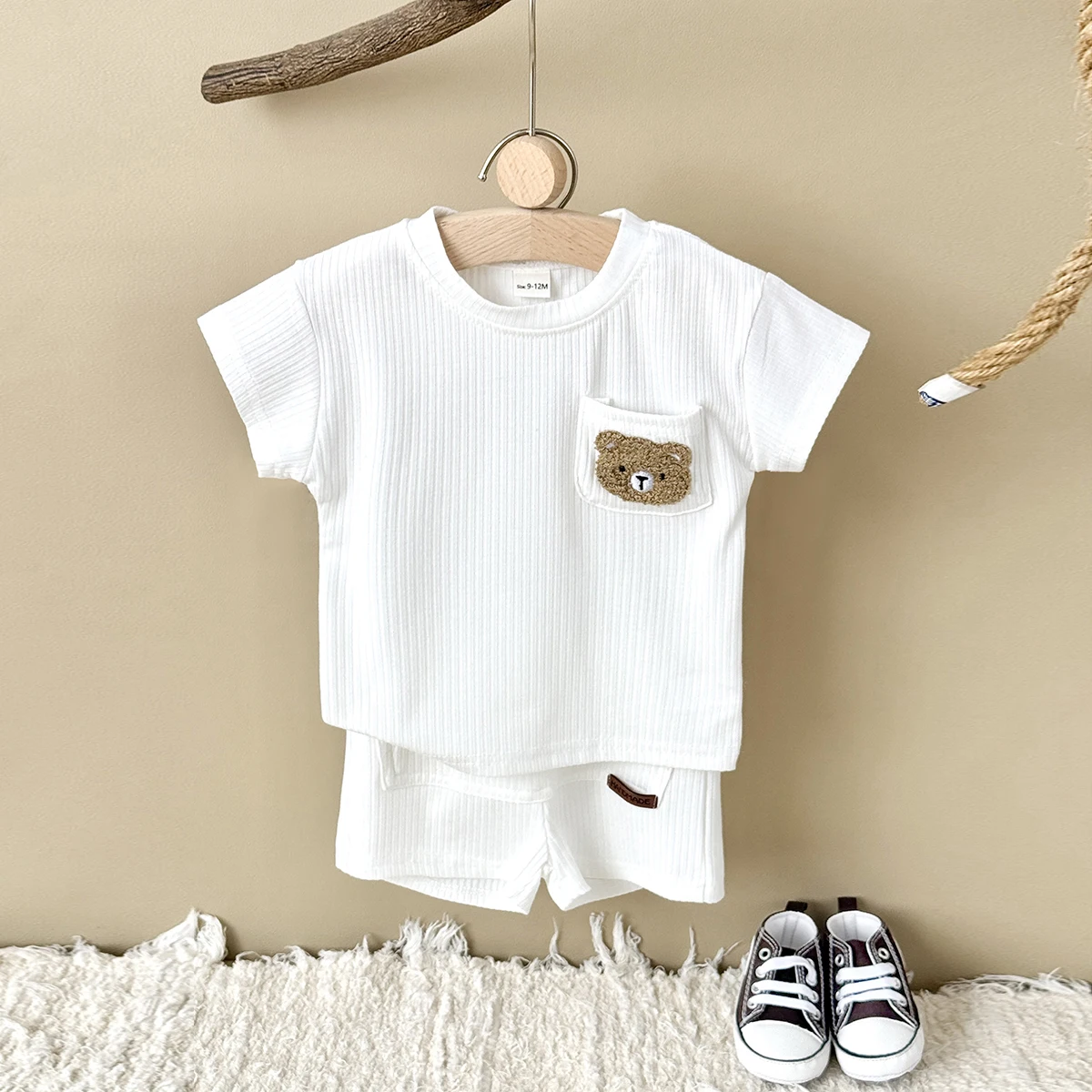 Summer Baby Clothes Set Girl Clothes Newborn Baby Casual Embroidery Bear T-shirt+Pocket Shorts Toddler Boys Infant Outfit