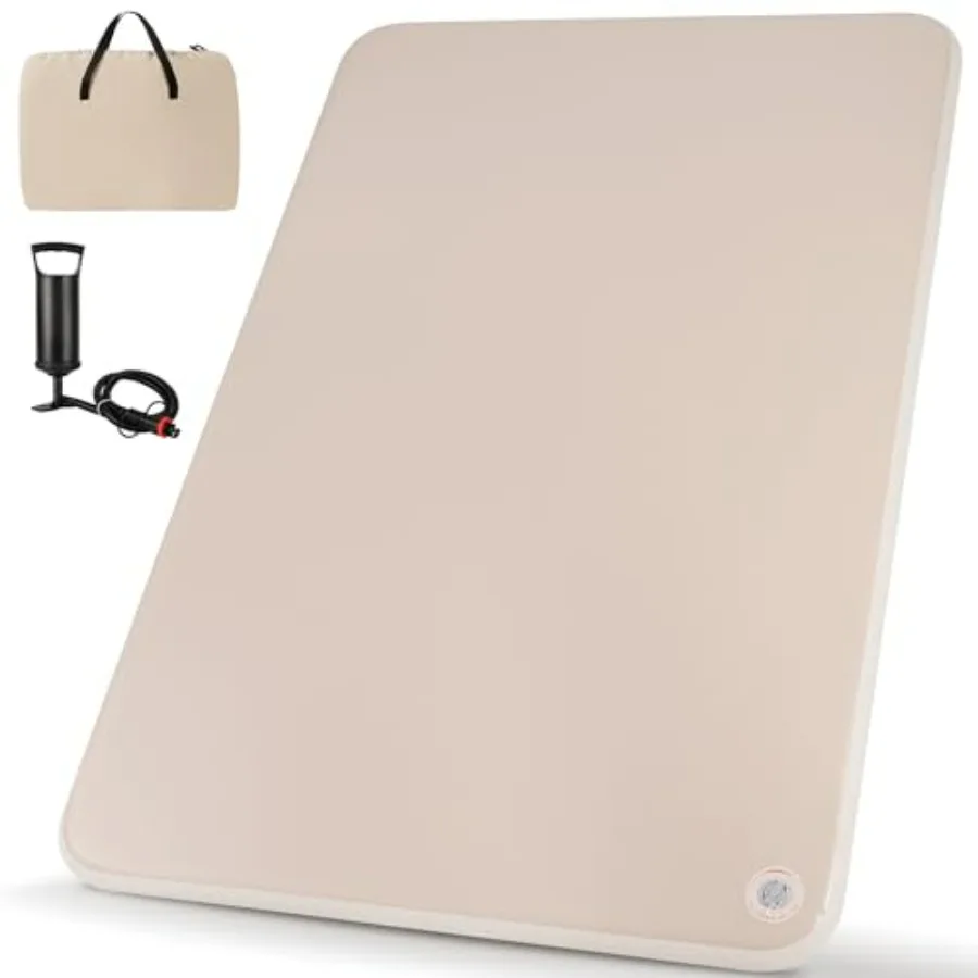 

Camping air mattress, PVC material, gray color, high-support 3-inch thick no-sagging design with manual pump for outdoor, home,