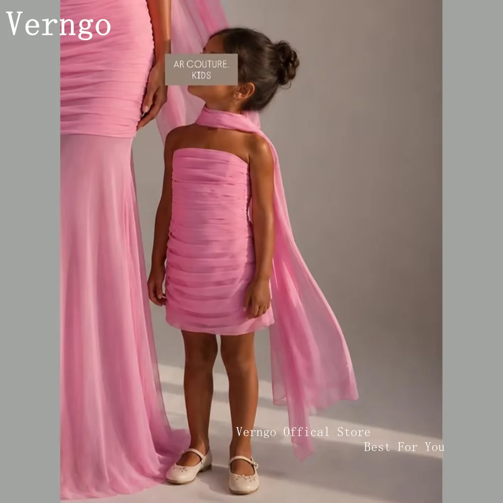 

Verngo Elegant Pink Chiffon Girl Formal Occsion Dress Strapless A Line Scarf Formal Fit Princess Prom Party Dress Customized