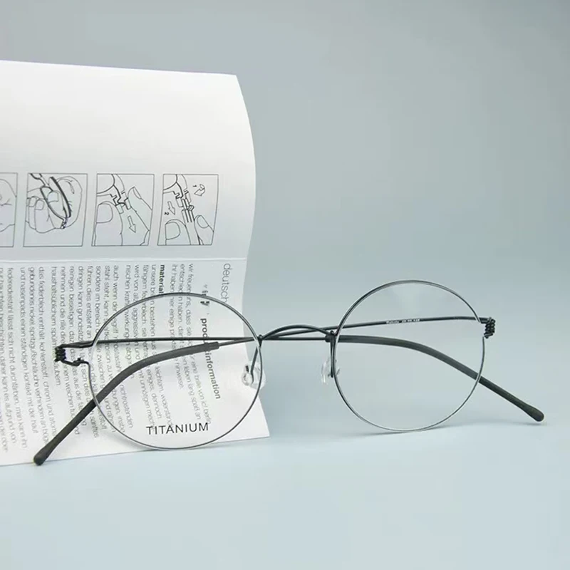 

Denmark Brand Round Screwless Glasses Frame Men Women Pure Titanium Spectacle Frame Eyeglasses Ultra-light Fashion Style