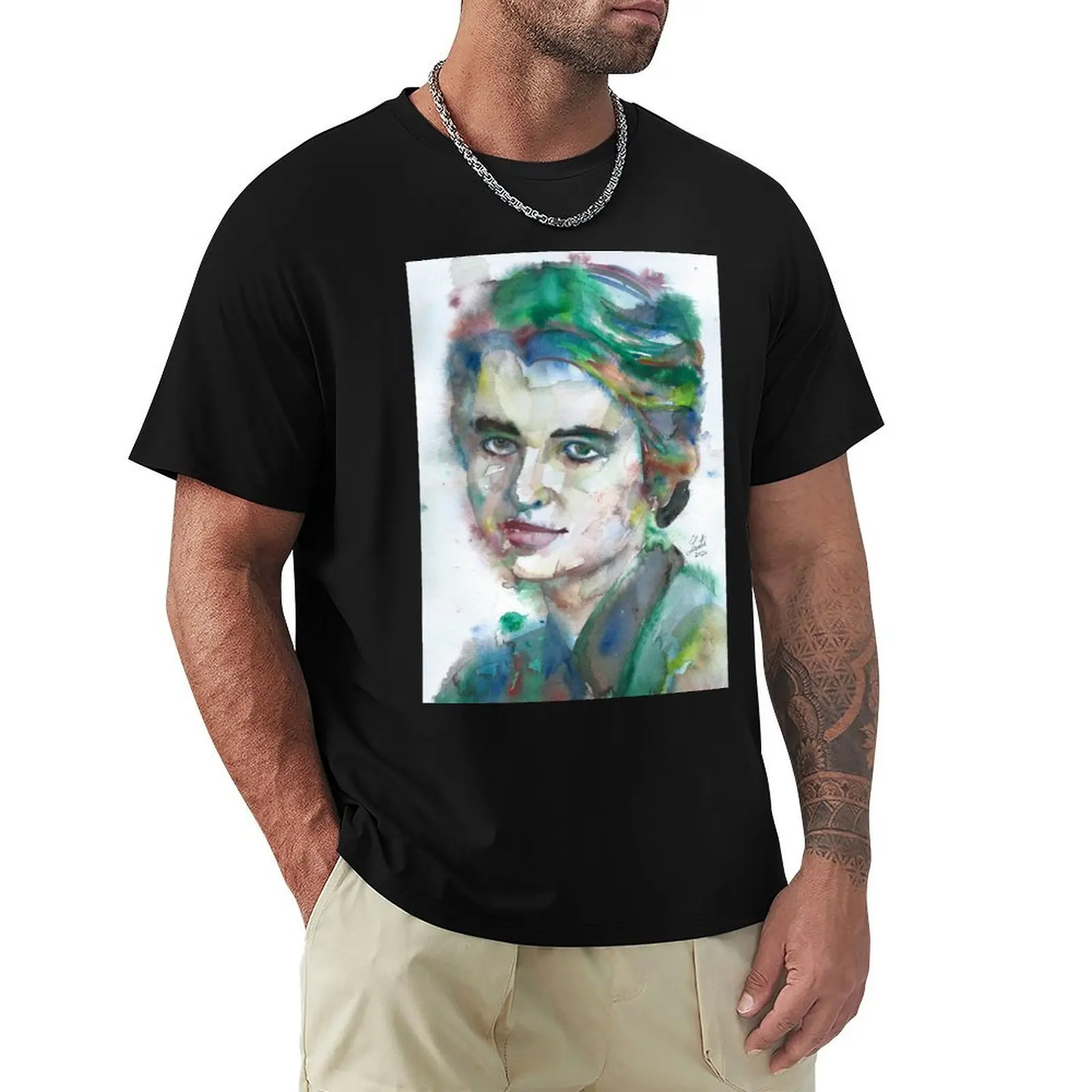 

ROSALIND FRANKLIN watercolor portrait T-Shirt Active Sports Short Sleeve Cotton Shirt