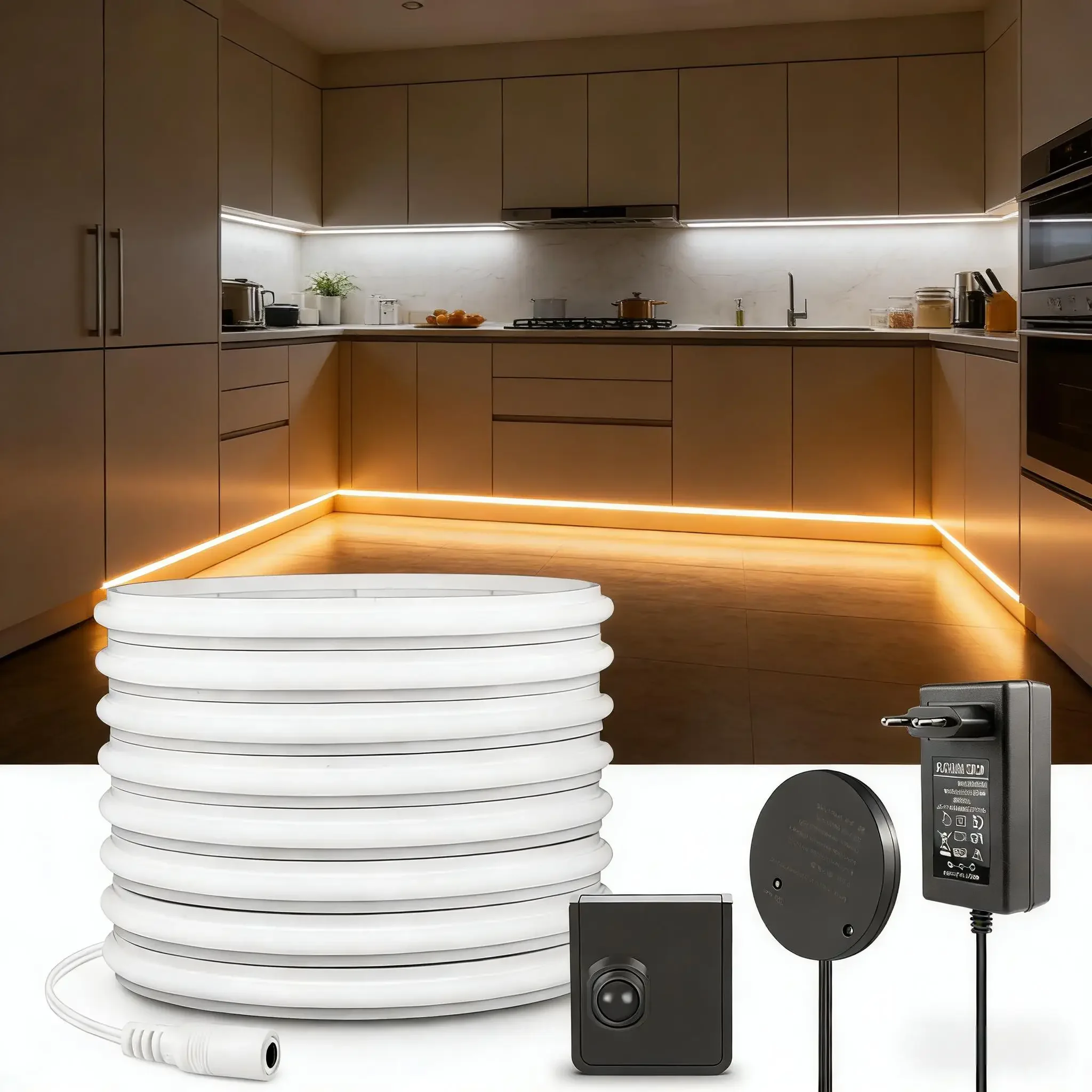 Wireless PIR Motion Activated Switch Solid COB Neon Light Strip Pure Silicone IP65 Waterproof Cuttable Easy Install for Stairs
