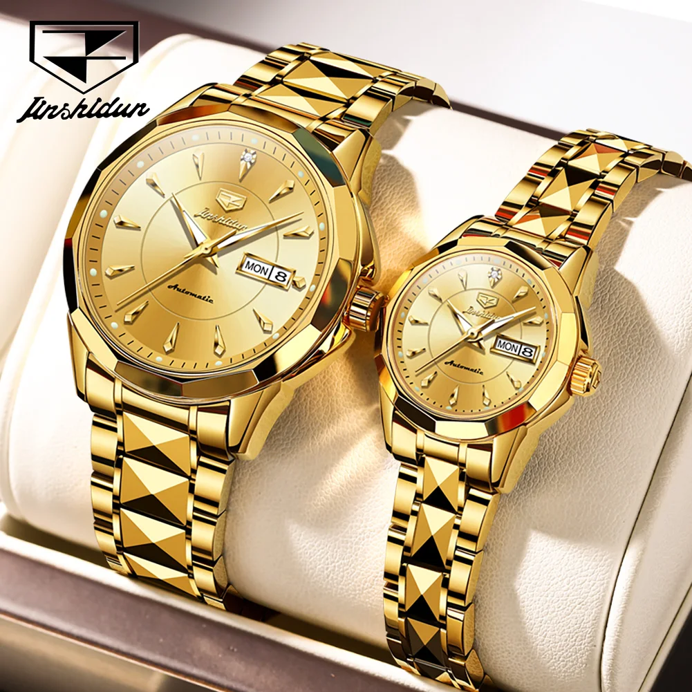 JSDUN 8936 Couple Watches Synthetic Sapphire Mirror Mechanical Watch 30M Waterproof Luxury Dual Calendar Automatic Hand Clock