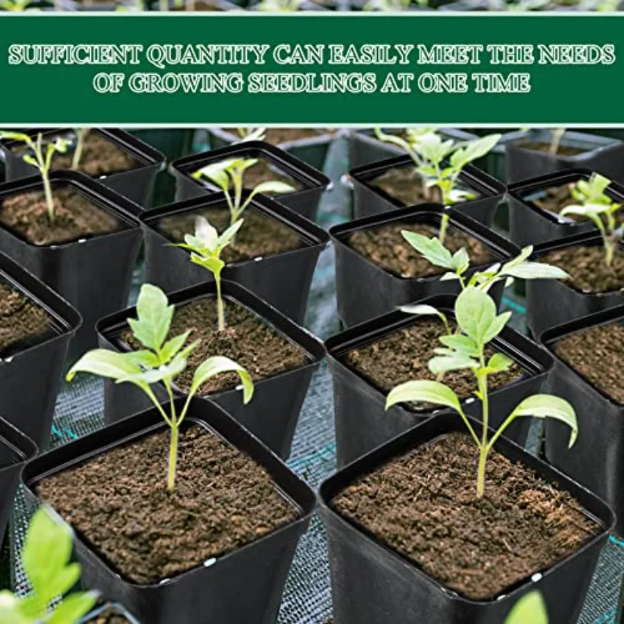 Nursery farm use: square plastic plant pots, black, 2.7 inch, with drainage holes, 1000 pack for seed starting, succulents, see