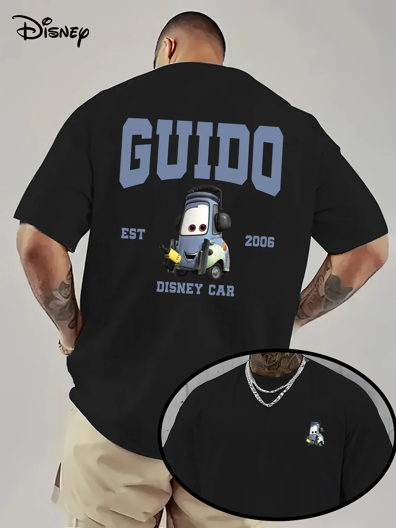 2025 ديزني كارز 2006 تي شيرت رجالي 100% قطن مطبوع، أسود قصير الأكمام كارتون عادية المتضخم الاتجاه تي شيرت للجنسين #2