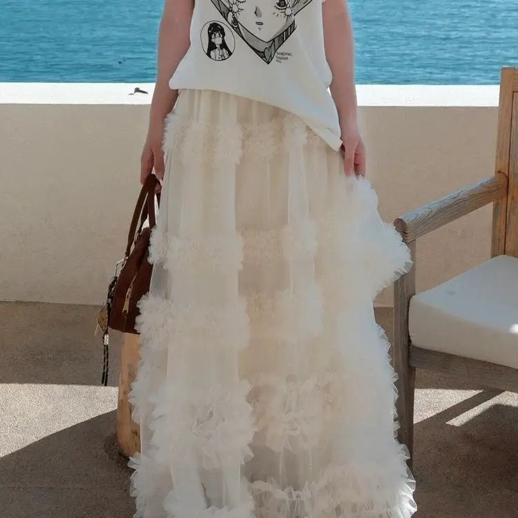 

Новинка весенней коллекции: японская юбка миди А-силуэта с высокой талией, нежно-розовая, с кружевной отделкой, юбка-«фейри-кейк» из полиэфирного волокна