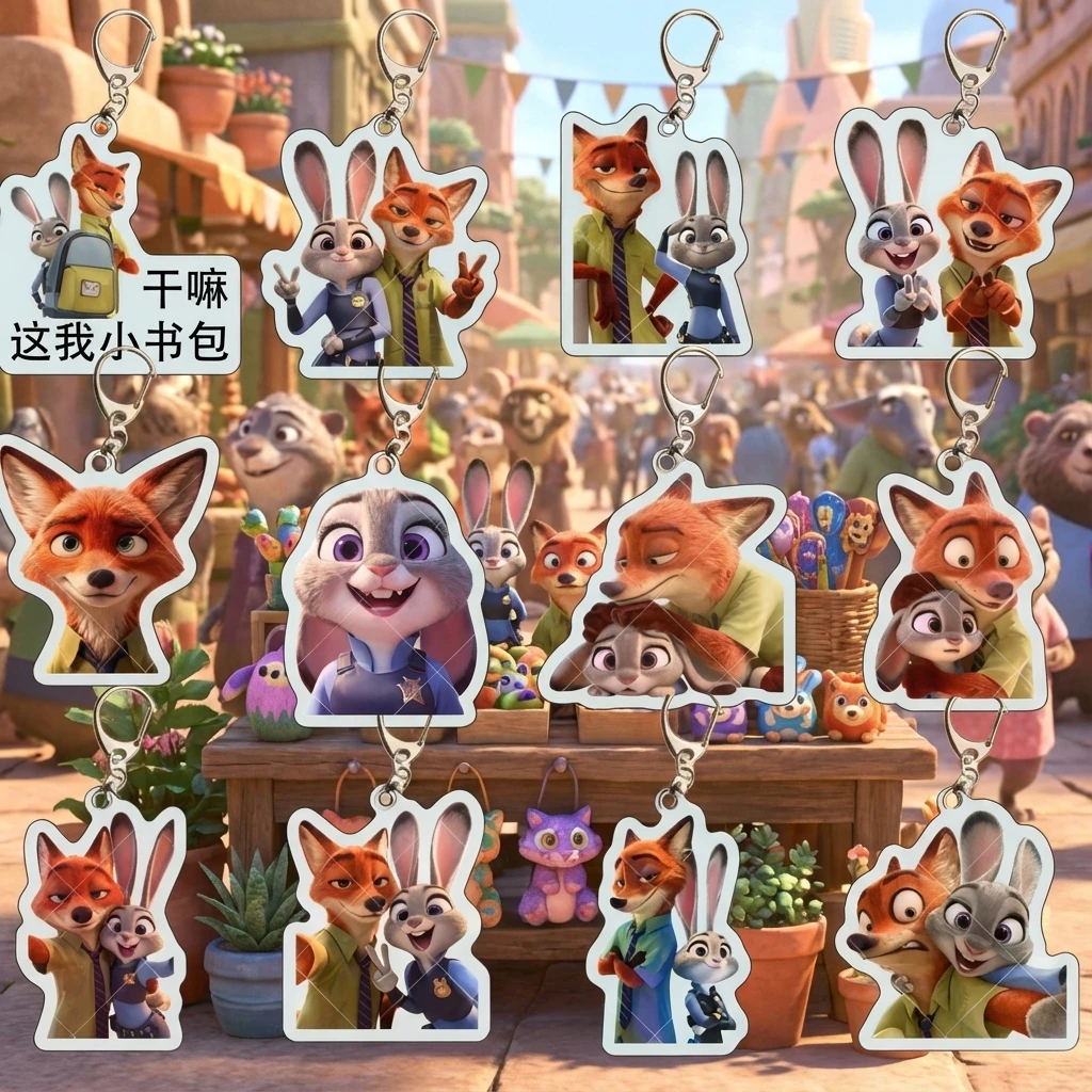 

Брелок-подвеска для рюкзака из акрила с изображением пары Джуди и Ника из Зоотопии, двусторонний, милый подарок для фанатов и коллекционеров, аксессуар