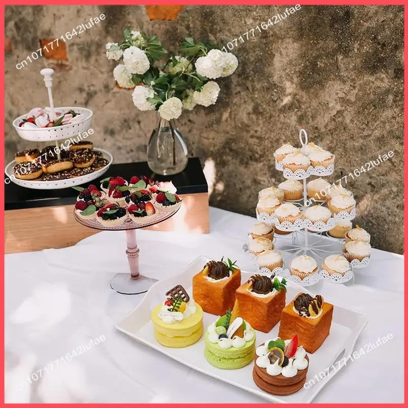 

B52C 4 PCS Food Serving Trays Plastic 13 X 10 Inch For Party Trays With Handles Rectangular Buffet Serving Trays